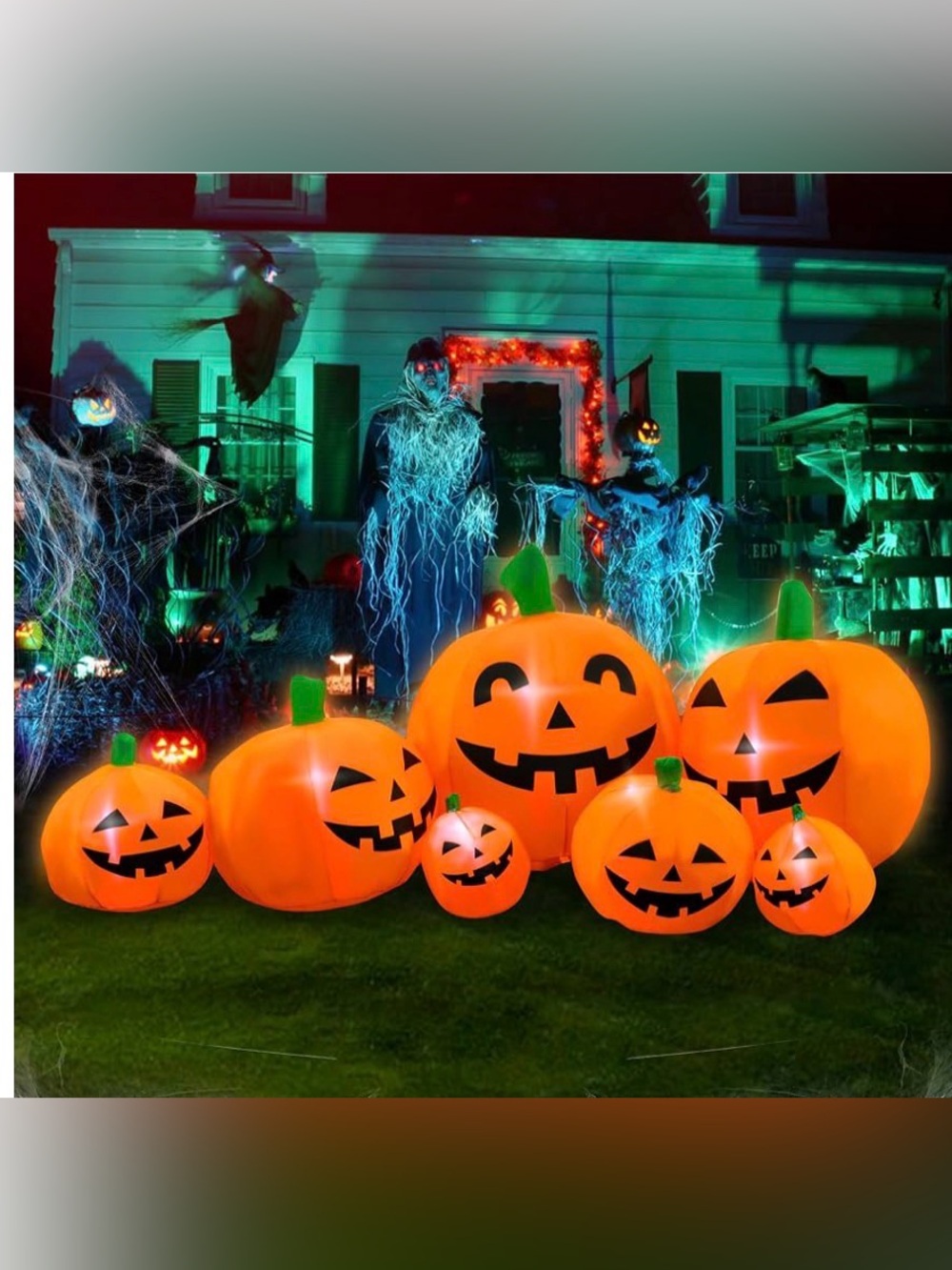 Inflatable Harvest Giant Pumpkin Patch Halloween Decoration 7ft w/LED Light